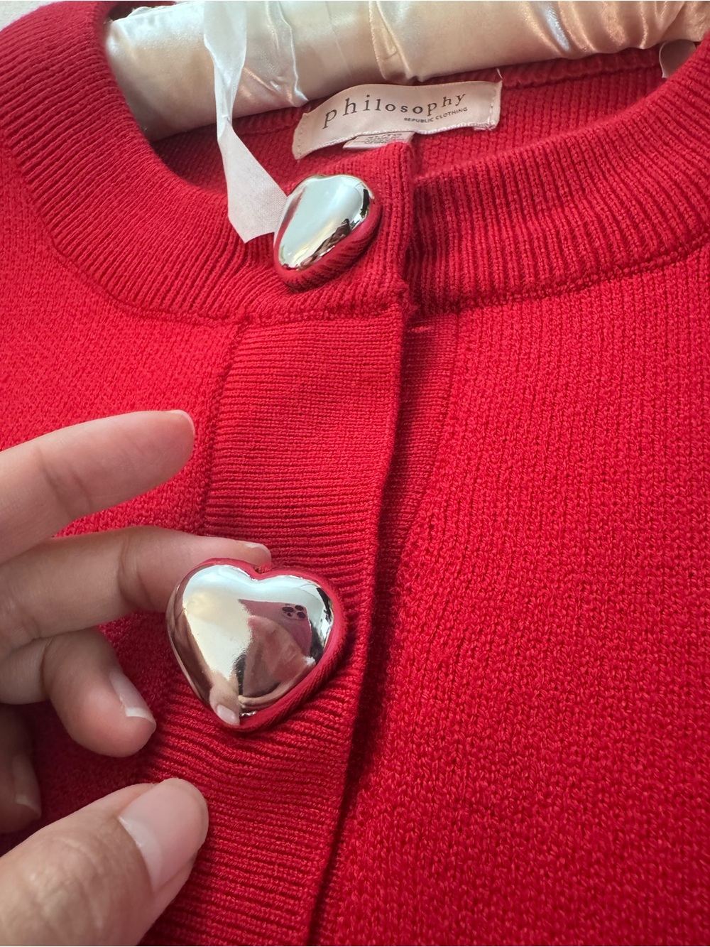 Philosophy Bright Red Heart-Button Cardigan - Picture 4 of 6